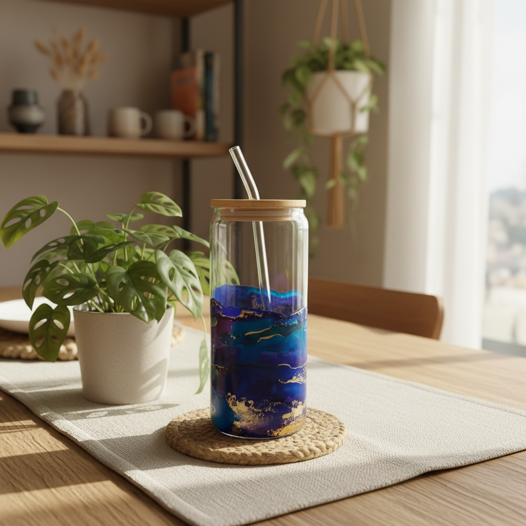 Indigo Veil Glass Tumbler 16oz