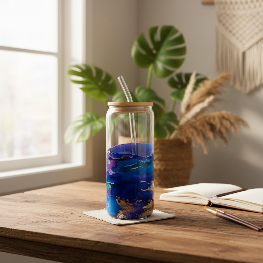 Indigo Veil Glass Tumbler 16oz